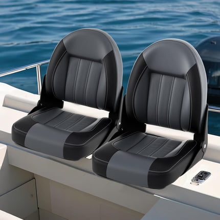 Goplus 2 Packs Folding High Back Boat Chairs Waterproof PVC Leather Cabin Seating