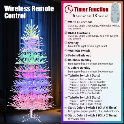 Goplus 7ft Pre-Lit Artificial Christmas Tree with 923 Multicolored LED RGB Lights & Remote