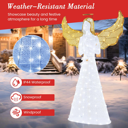 Goplus 5 FT Christmas Pre-Lit Angel, Yard Lighted-up Festive Angel w/Halo