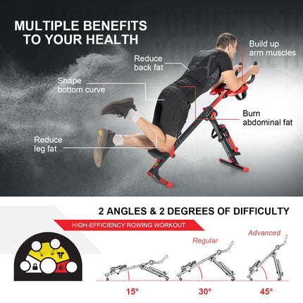 4 in 1 Folding Rowing Machine, AB Crunch Workout Machine w/3-Level Angle & Adjustable Tension - GoplusUS