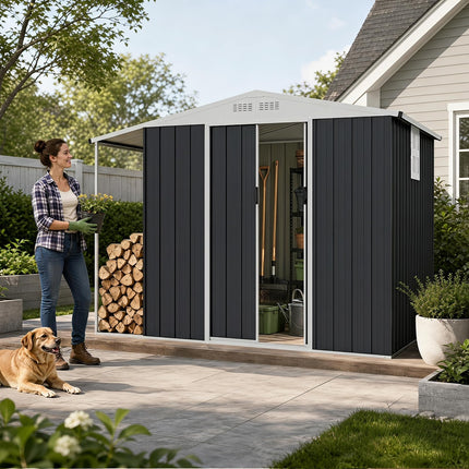 Goplus Outdoor Storage Shed w/Lockable Sliding Door & Open Firewood Bay
