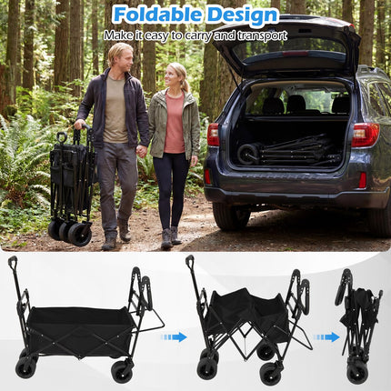 Goplus Collapsible Wagon with Removable Canopy Adjustable Handles & All-Terrain Wheels