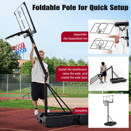 Goplus Foldable Basketball Hoop, 10 FT Stepless Adjustable Basketball Goal System w/Fillable Base