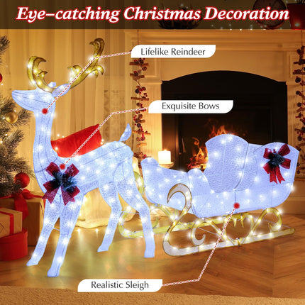 Goplus Lighted Christmas Reindeer & Sleigh | Glittered Holiday Standing Ornaments