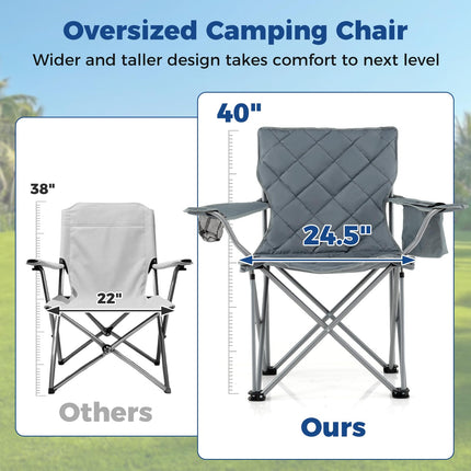 Goplus Heavy Duty Outdoor Folding Chair with Cooler Pouch & Cup Holder