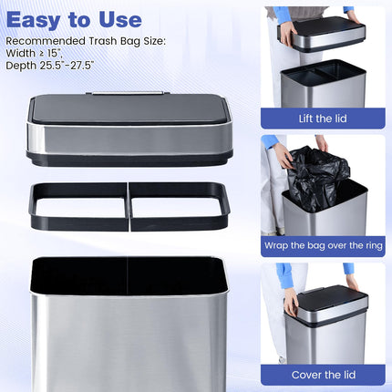 Goplus 16 Gal Stainless Steel Automatic Trash Can with 2 Compartments