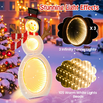 Goplus 2.6 FT Lighted Christmas Decoration, Pre-Lit 2D Snowman with 3 Infinity Mirror Lights