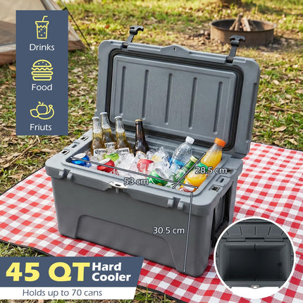 Goplus 45QT Hard Cooler w/Portable Handles Cup Holders & Ruler for Camping & Beach