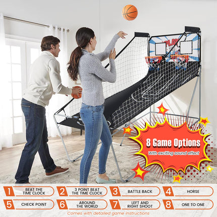 Goplus Foldable Dual Shot Basketball Arcade Game, Indoor Outdoor Basketball Game Machine