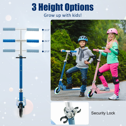 Goplus Folding Kick Scooter for Kids, 2 Light Up Flashing Wheels Scooter W/ 3 Adjustable Heights, Rear Brake System - GoplusUS