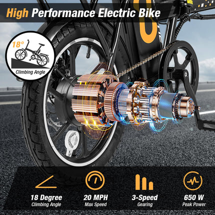 Goplus 16" Folding Ebike wIth Basket City Commuter Bicycle