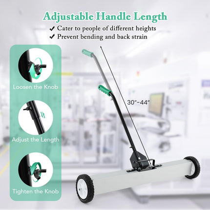 Goplus 36-Inch Magnetic Sweeper with Wheels, 50 LBS Telescoping Rolling Pickup Sweeper with Adjustable Handle