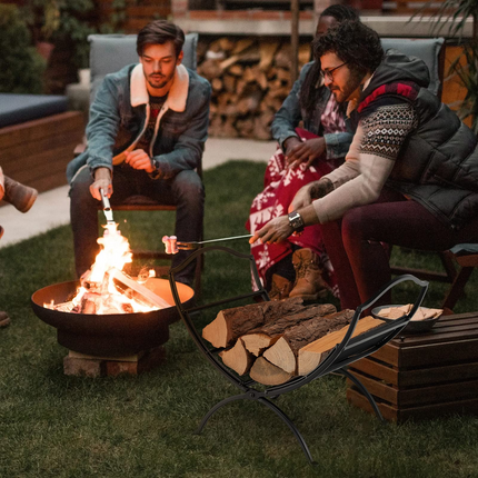 Goplus 19 Folding Firewood Rack, Portable Fireplace Log Rack w/ Convenient Handle, Heavy-Duty Steel Frame - GoplusUS