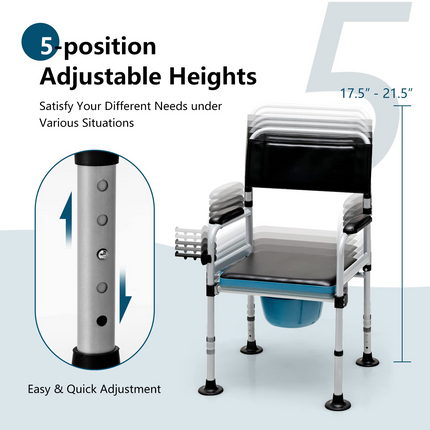 Goplus 4-in-1 Bedside Commode, Folding Toilet Bedside Shower Chair with Detachable Bucket - GoplusUS