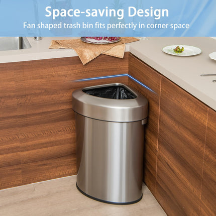 Goplus 16 Gallon/60L Stainless Steel Corner Trash Can, Triangular Rubbish Trash Bin with Lid