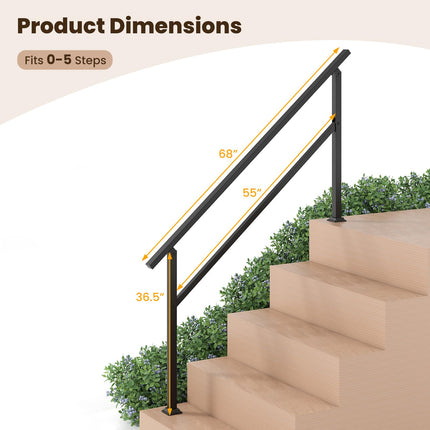 Goplus Handrail for Outdoor Steps Metal Hand Rail Fits 0-5 Steps