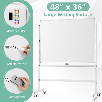 Goplus 48" x 36" Double-Sided Magnetic Dry Erase Board with Flipchart