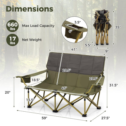 Goplus Double Camping Chair for Adults, Outdoor Folding Loveseat Camping Couch Chair(2-Person Seat)