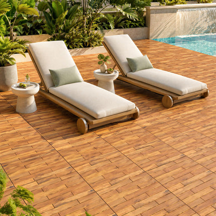 Goplus 12/24-Pack Acacia Wood Interlocking Deck Tiles (Brick) | Floor Tiles for Patio
