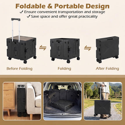Goplus Foldable Utility Cart on 4 Rotate Wheels | Collapsible Tool Box Shopping Trolley