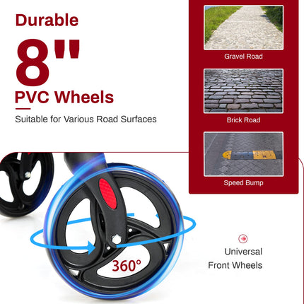 Goplus 2 in 1 Rollator Walker for Seniors Transport Wheelchair Rollator with 8" Wheels