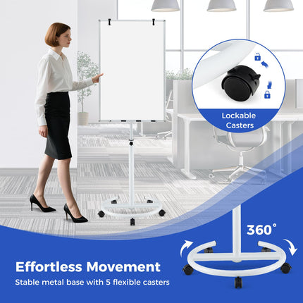 Goplus 40” x 26” Height-Adjustable Dry Erase Board on Wheels with Round Stable Stand