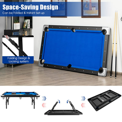 6 FT Folding Pool Table, 76 Inch Portable Billiard Tables for Adults, Full Accessory Kit - GoplusUS