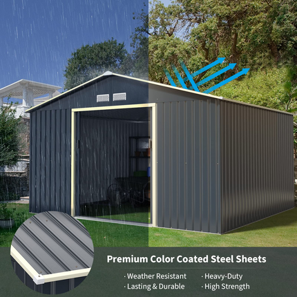 Goplus Storage Shed, Metal 11' X 10' Outdoor Building Organizer - GoplusUS