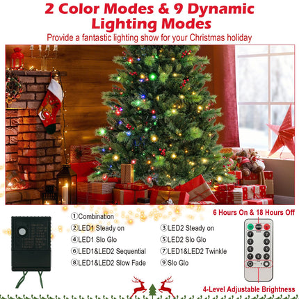 Goplus Pre-Lit Artificial Christmas Tree, Hinged Xmas Tree with 670 PVC & Pine Needles Branch Tips