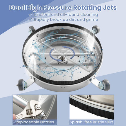 Goplus 20" Pressure Washer Surface Cleaner with 4 Wheels, Dual Handle, Stainless Steel Housing