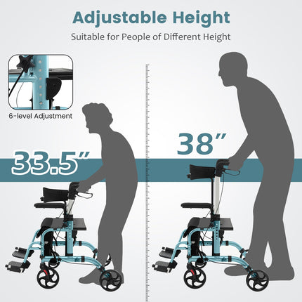 Goplus 2 in 1 Folding Rollator Walker, 4 Wheel Medical Walker with Seat