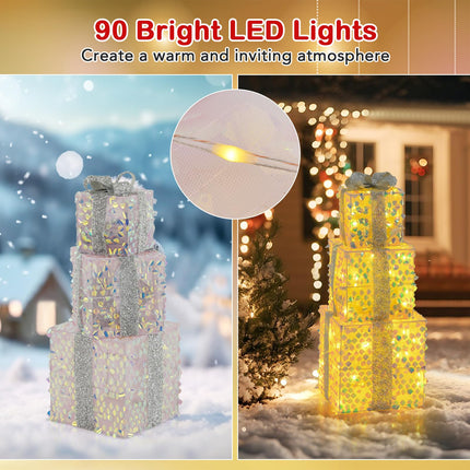 Goplus 3 Pieces Christmas Lighted Gift Boxes Light up Xmas Present Boxes