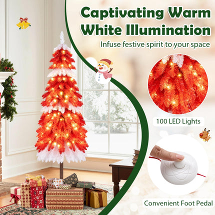 Goplus 5 FT Pre-Lit Artificial Christmas Tree for Entrances, Red & White Candy Cane Xmas Tree