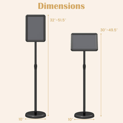 Goplus 8.5 x 11 Inch Height Adjustable Floor Standing Poster Stand with Snap-Open Frame