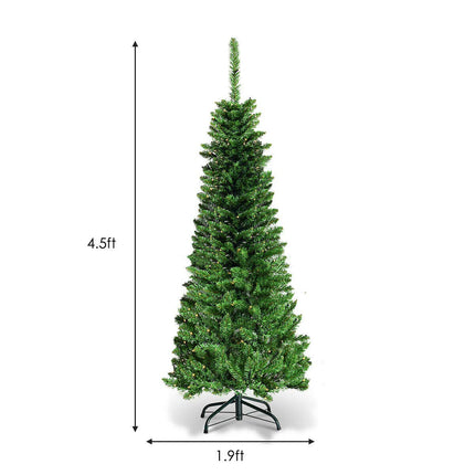 Goplus Prelit Pencil Christmas Tree, 4.5FT Premium Hinged Fir Tree - GoplusUS