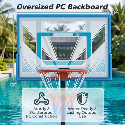 Goplus Pool Basketball Hoop | 3 Levels Height Basketball Goal with 32" Shatterproof Backboard