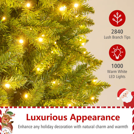 Goplus 12 FT Tall Pre-Lit Slim Pencil Christmas Tree with Branch Tips Warm White LED Lights