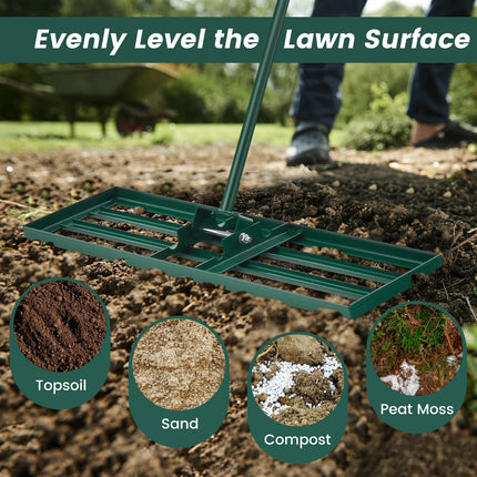 Goplus Lawn Leveling Rake, Heavy Duty Level Lawn Tool w/ Ergonomic Handle for Soil