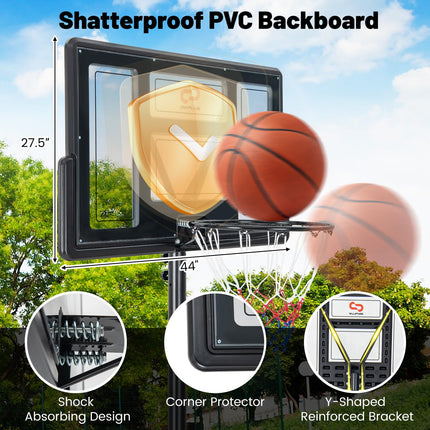 Goplus 4.4-10 FT Adjustable Portable Basketball Hoop w/44‘’ Shatterproof Backboard