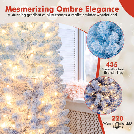 Goplus 6/7 FT Blue Gradient Snow Flocked Christmas Tree