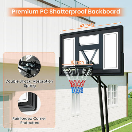 Goplus 7.7-10 FT Height Adjustable Tool-Free Basketball Goal System with 43 Inch PC Backboard