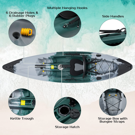 Goplus Sit-on-Top Fishing Kayaks for Adults, 9.7 FT One Person Recreational Touring Kayak - GoplusUS
