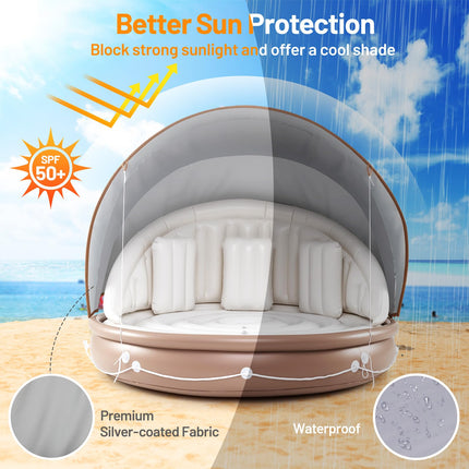 Goplus 73” Tanning Pool Lounger Float with Retractable & Removable Canopy