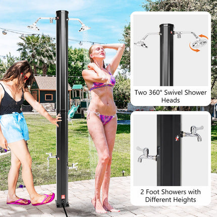 Goplus 7.2 FT Solar Heated Shower, Outdoor Shower with Dual Swivel Shower Heads & 2 Foot Showers