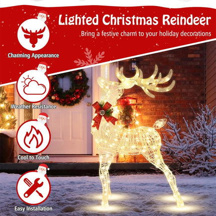 Goplus Lighted Christmas Reindeer | 4.4 FT Pre-Lit Xmas Holiday Decoration
