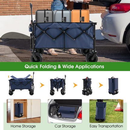 Goplus Collapsible Wagon Cart, Foldable Heavy Duty Utility Wagon with Adjustable Handle - GoplusUS