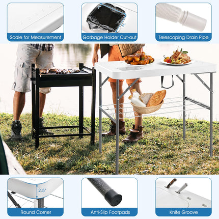 Goplus 40" Folding Fish Cleaning Table with Dual Water Basins