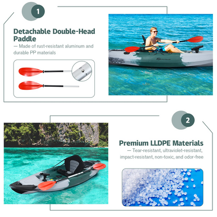 Goplus Sit-on-Top Fishing Kayaks for Adults, 9.7 FT One Person Recreational Touring Kayak - GoplusUS