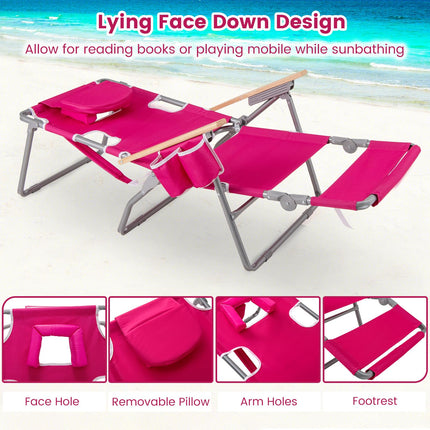 Goplus 3-in-1 Foldable Lay-Flat Tanning Chair with Face and Arm Holes