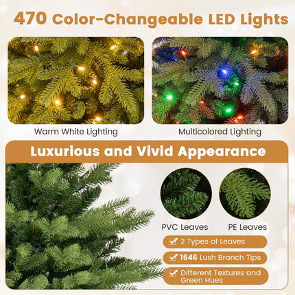 Goplus 7ft Pre-Lit Artificial Christmas Tree with 470 Warm-White & Multi-Color LED Lights